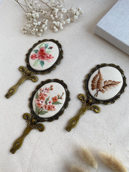 3D Floral Embroidered Hand Mirror