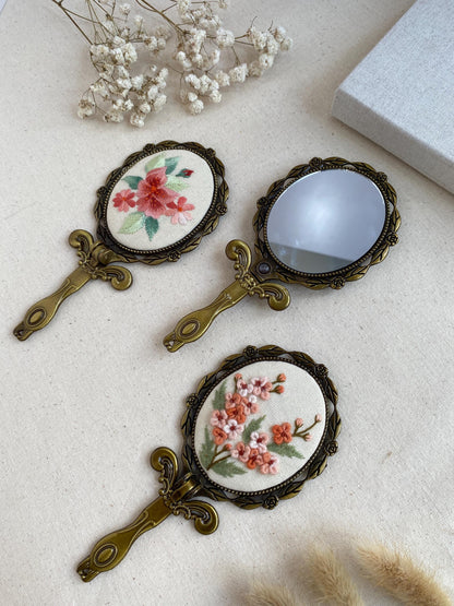 3D Floral Embroidered Hand Mirror