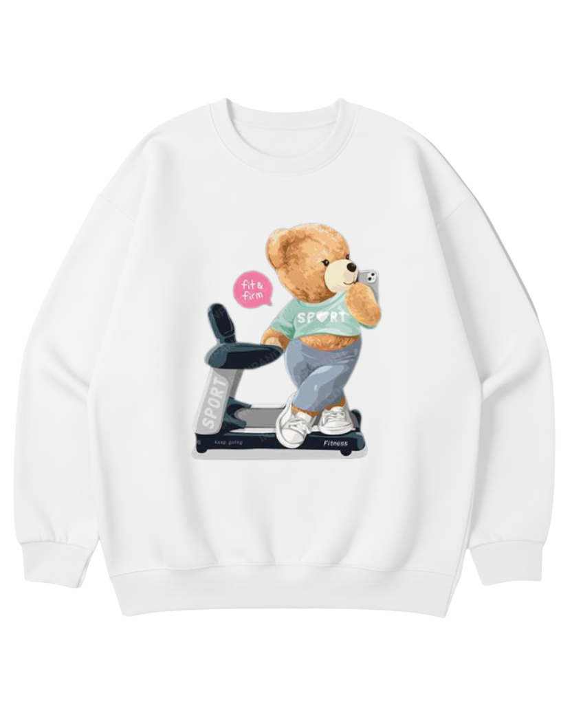 BEAR DOLL SELFIE ON TREADMIL CREWNECK SWEATSHIRT
