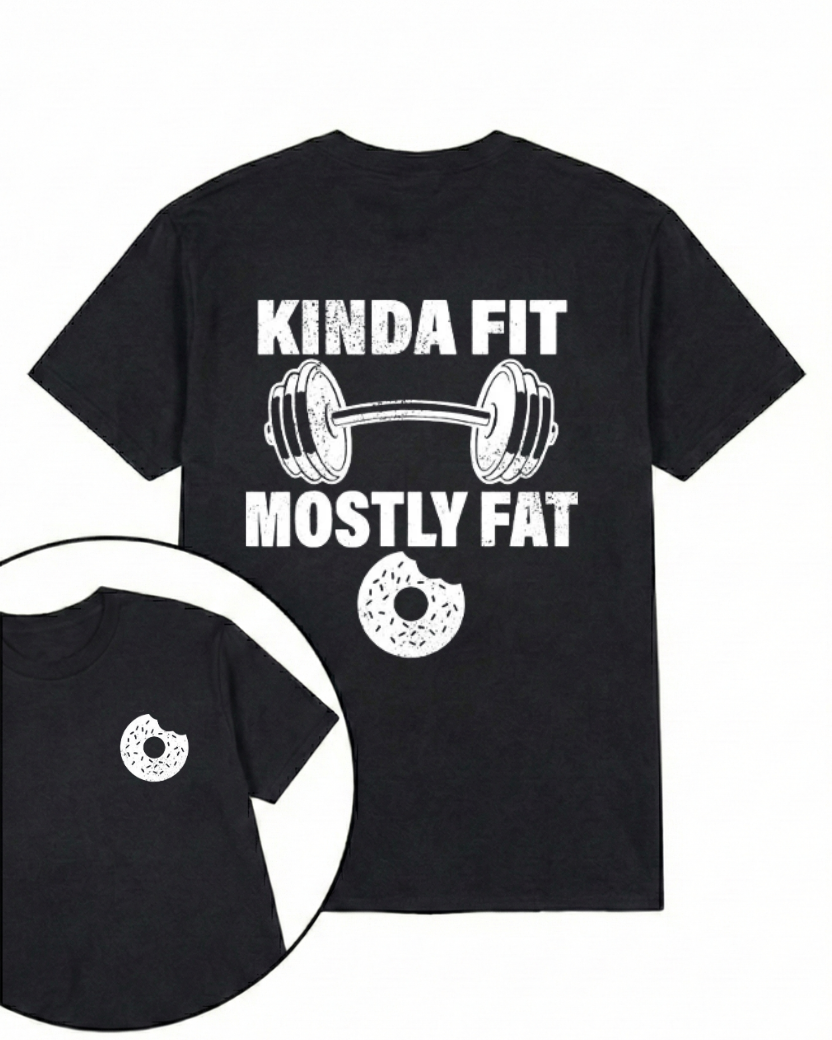 KINDA FIT MOSTLY FAT PRINTED GYM SHIRT