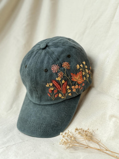 Autumn Floral Embroidered Baseball Cap