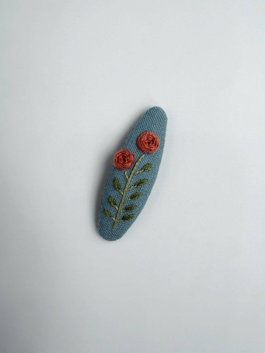 Blue Floral Embroidered Hair Clips