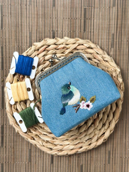 Embroidered Coin Purse with Bird Design