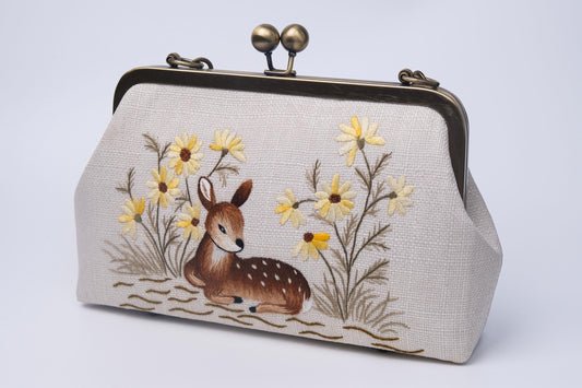 Embroidered Deer Clutch Bag