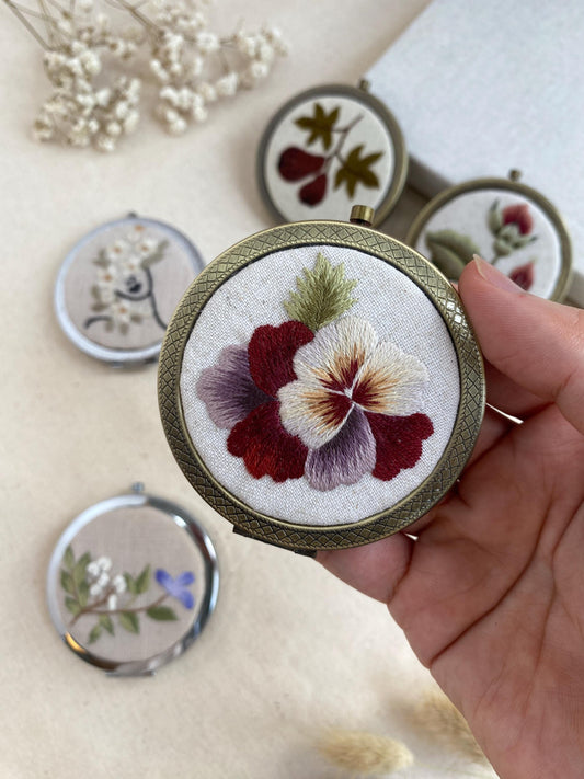 Embroidered Floral Pocket Mirror
