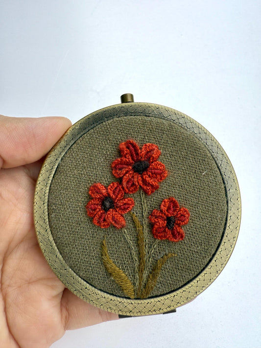 Embroidered Floral Pocket Mirror