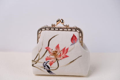Embroidered Lotus Kiss Lock Purse