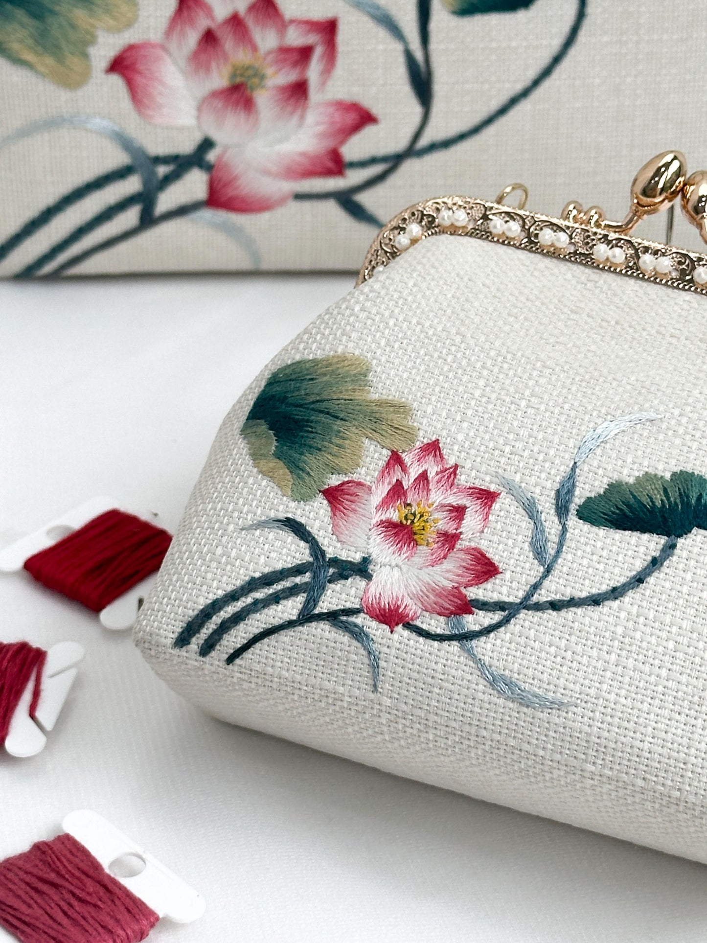 Embroidered Lotus Clasp Bag