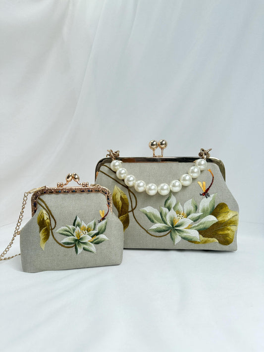 Embroidered Lotus Clasp Bag