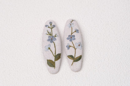 Floral Embroidered Hair Clips, Handmade Linen Barrettes for Girls & Women