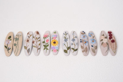 Floral Embroidered Hair Clips, Handmade Linen Barrettes for Girls & Women