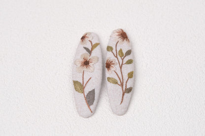 Floral Embroidered Hair Clips, Handmade Linen Barrettes for Girls & Women
