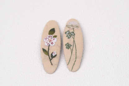 Floral Embroidered Hair Clips, Handmade Linen Barrettes for Girls & Women