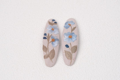 Floral Embroidered Hair Clips, Handmade Linen Barrettes for Girls & Women