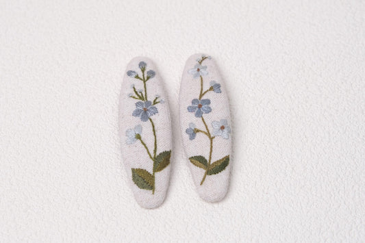 Floral Embroidered Hair Clips, Handmade Linen Barrettes for Girls & Women