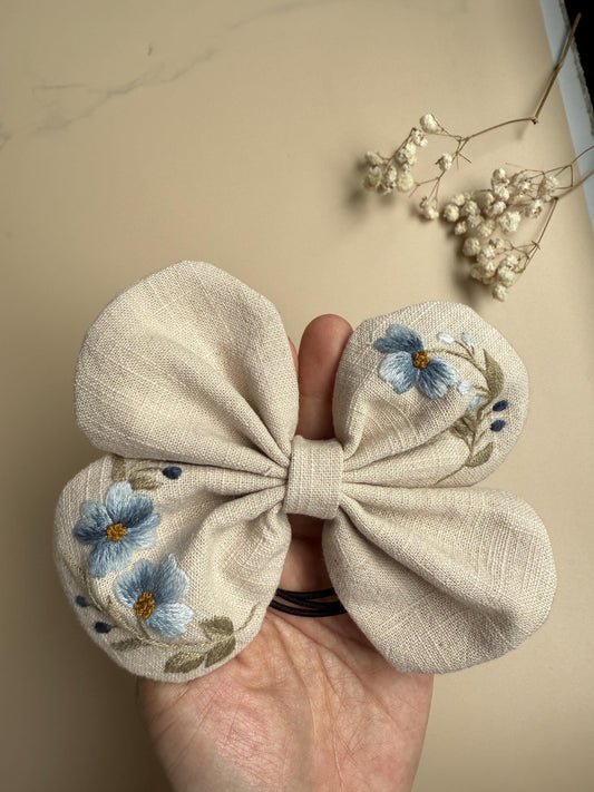 Flower Embroidery Hair Bow