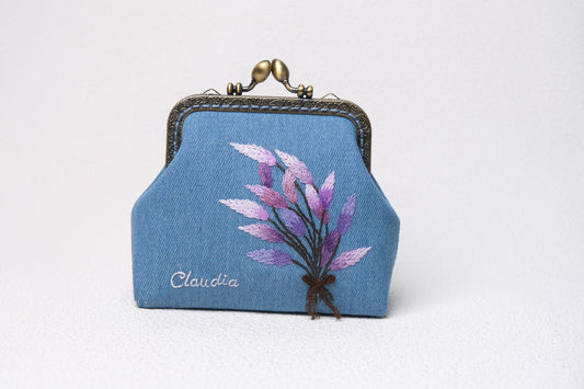 Hand Embroidered Lavender Coin Purse