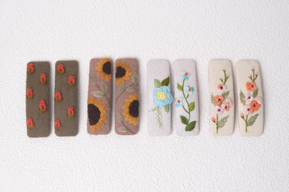 Hand Embroidered Floral Hair Clips