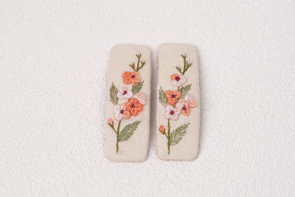Hand Embroidered Floral Hair Clips