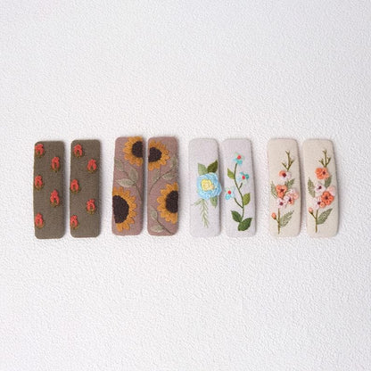 Hand Embroidered Floral Hair Clips