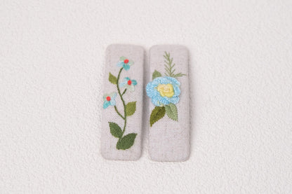 Hand Embroidered Floral Hair Clips
