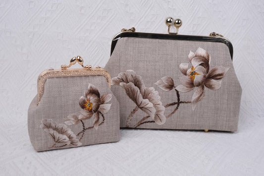 Hand Embroidered Lotus Coin Purse