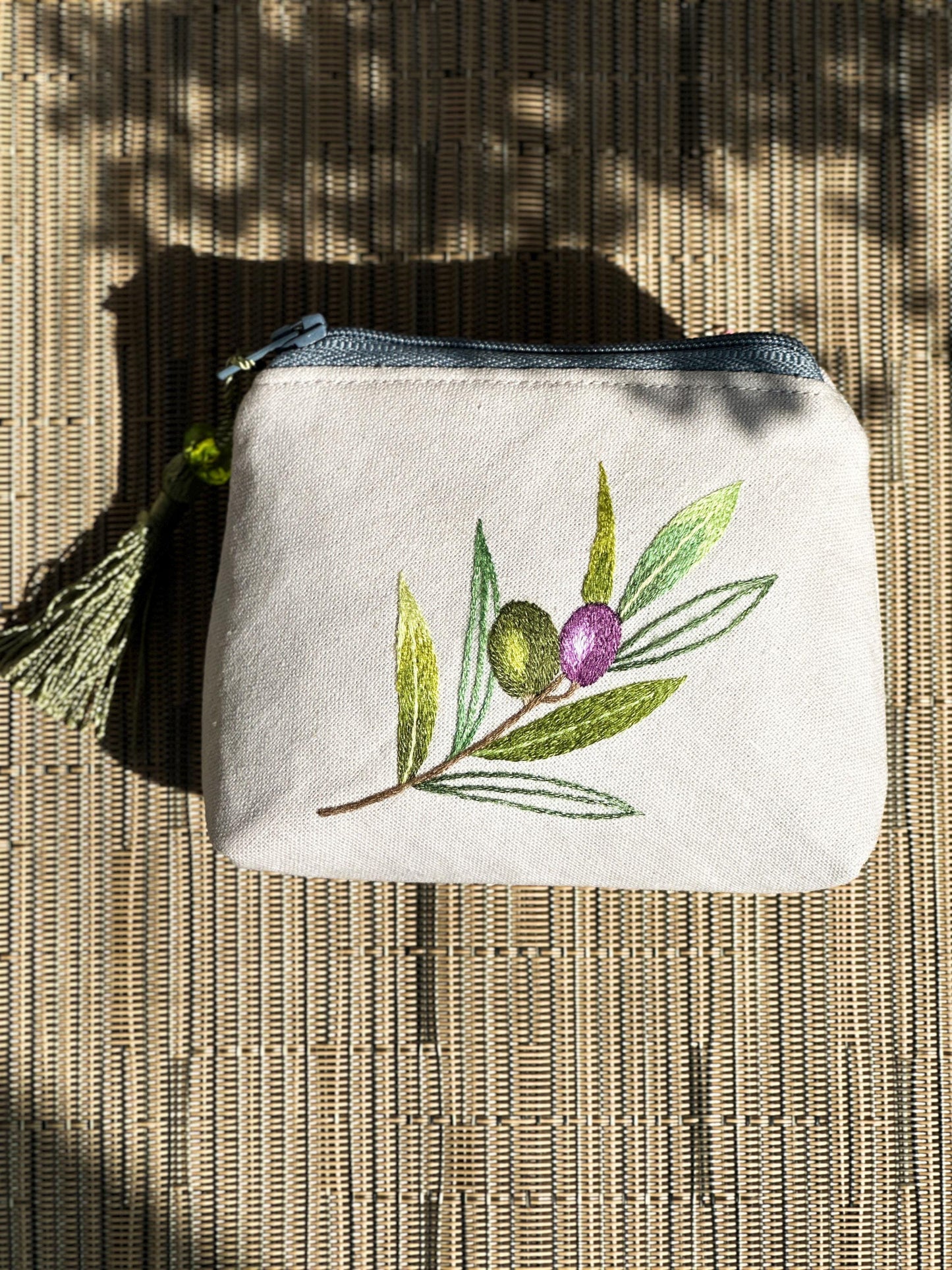 Hand Embroidered Olive Coin Purse