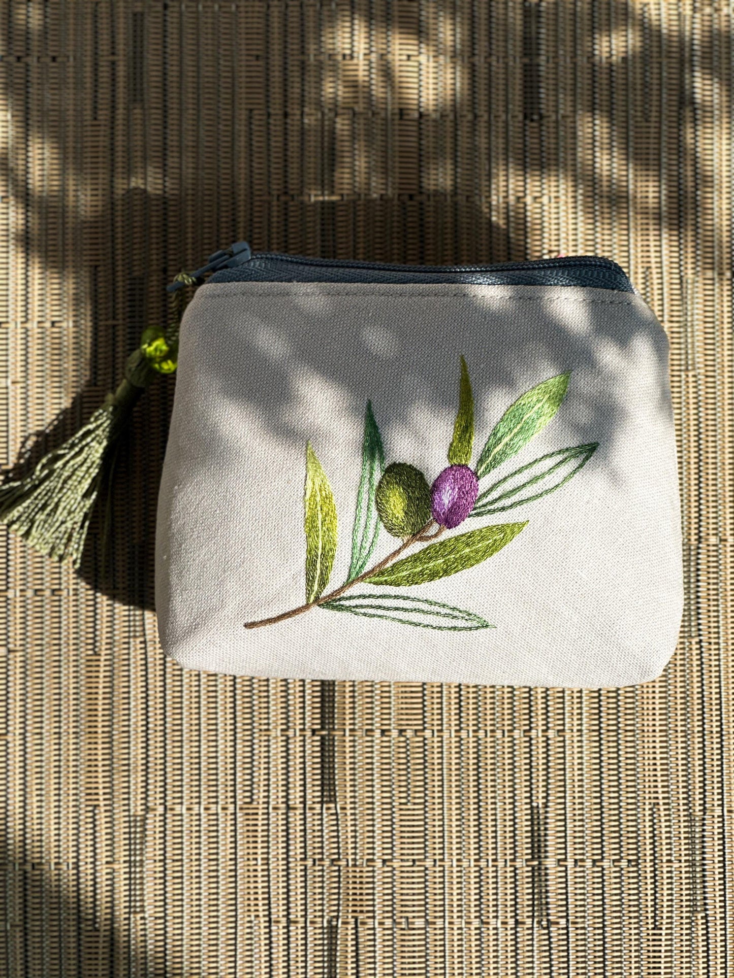 Hand Embroidered Olive Coin Purse