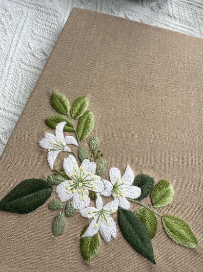 Hand-Embroidered Laurel Flower Notebook