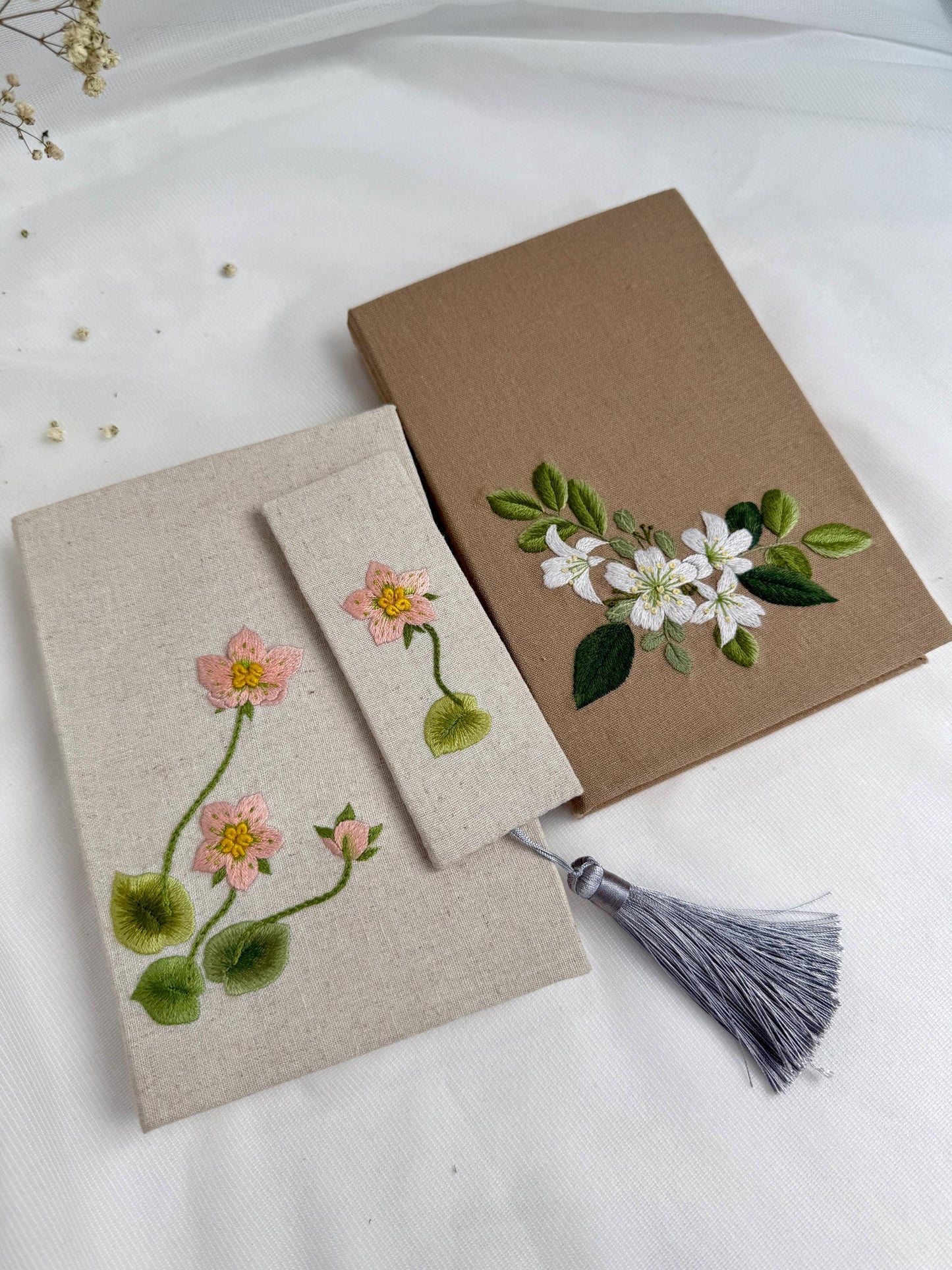 Hand-Embroidered Laurel Flower Notebook