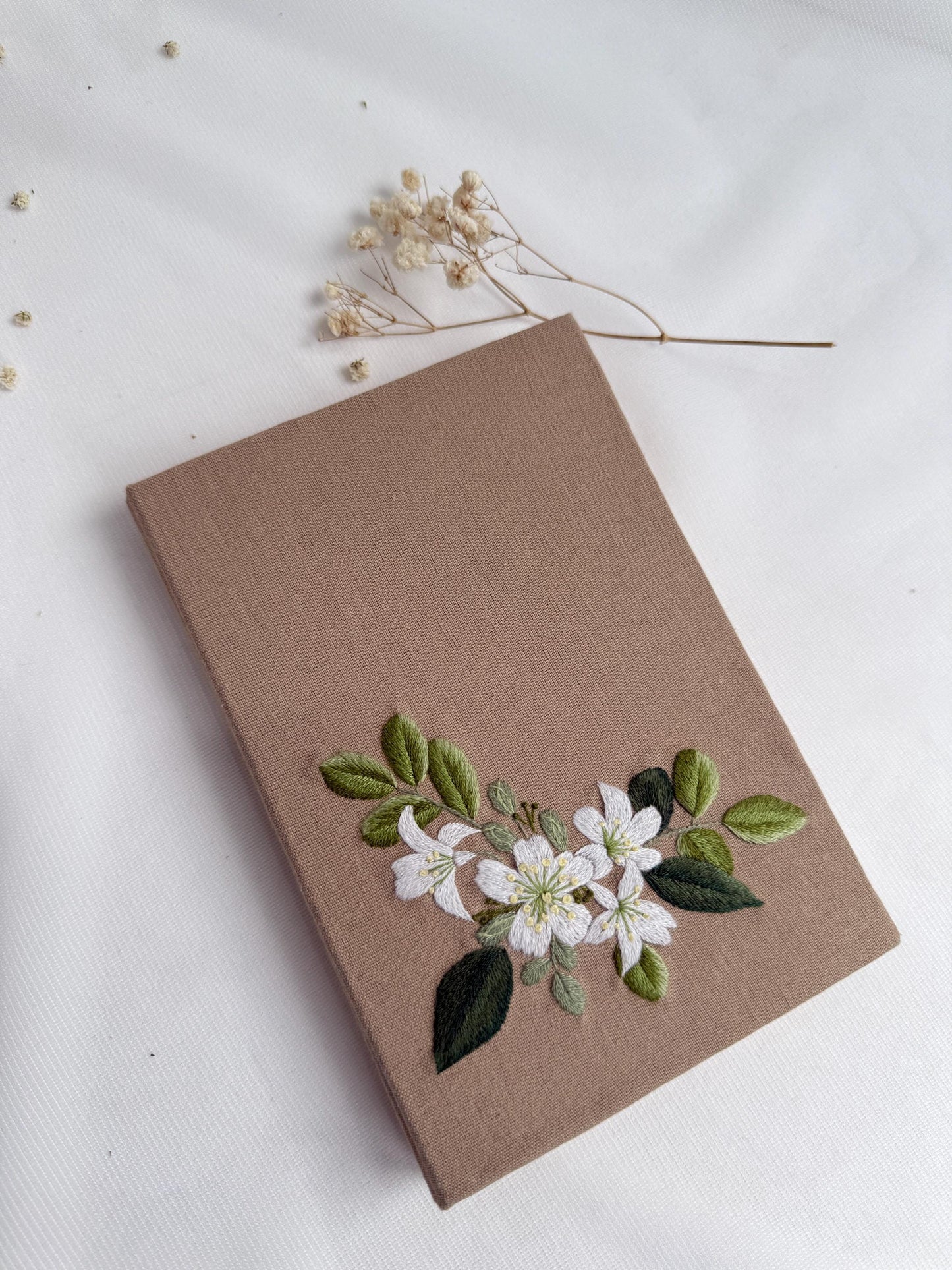 Hand-Embroidered Laurel Flower Notebook
