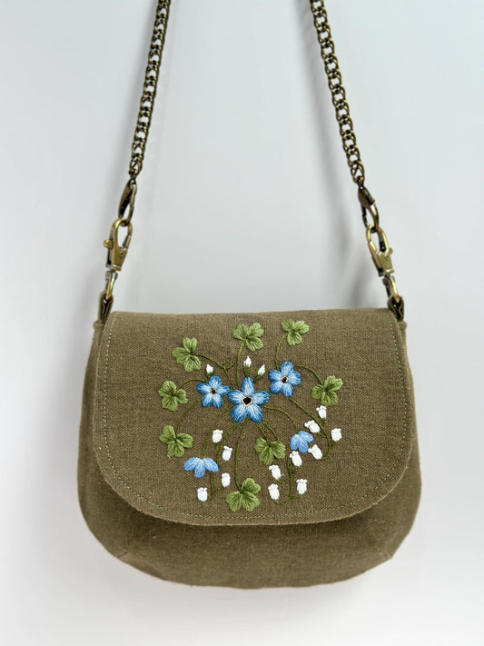 Oval Flap Embroidered Bag