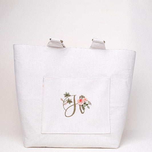 Personalized Linen Tote Bag with Embroidered Initial