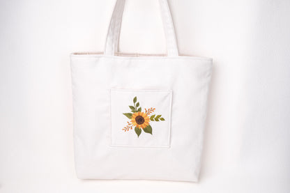 Personalized Linen Tote Bag with Daisy Embroidery