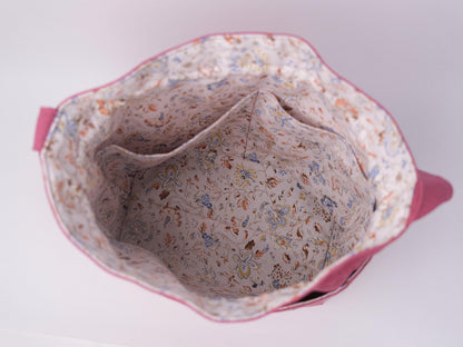 Pink Embroidered Linen Tote Bag for Girls
