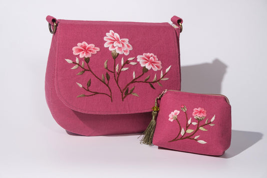 Pink Linen Crossbody Bag Set