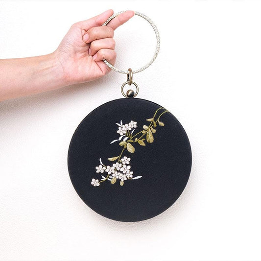 Round Embroidered Clutch Bag