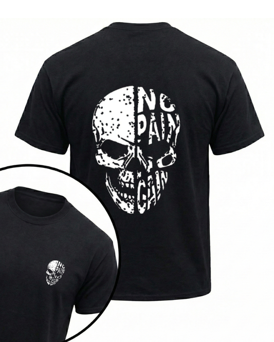 NO PAIN NO GAIN SKULL FACE GYM SHIRT
