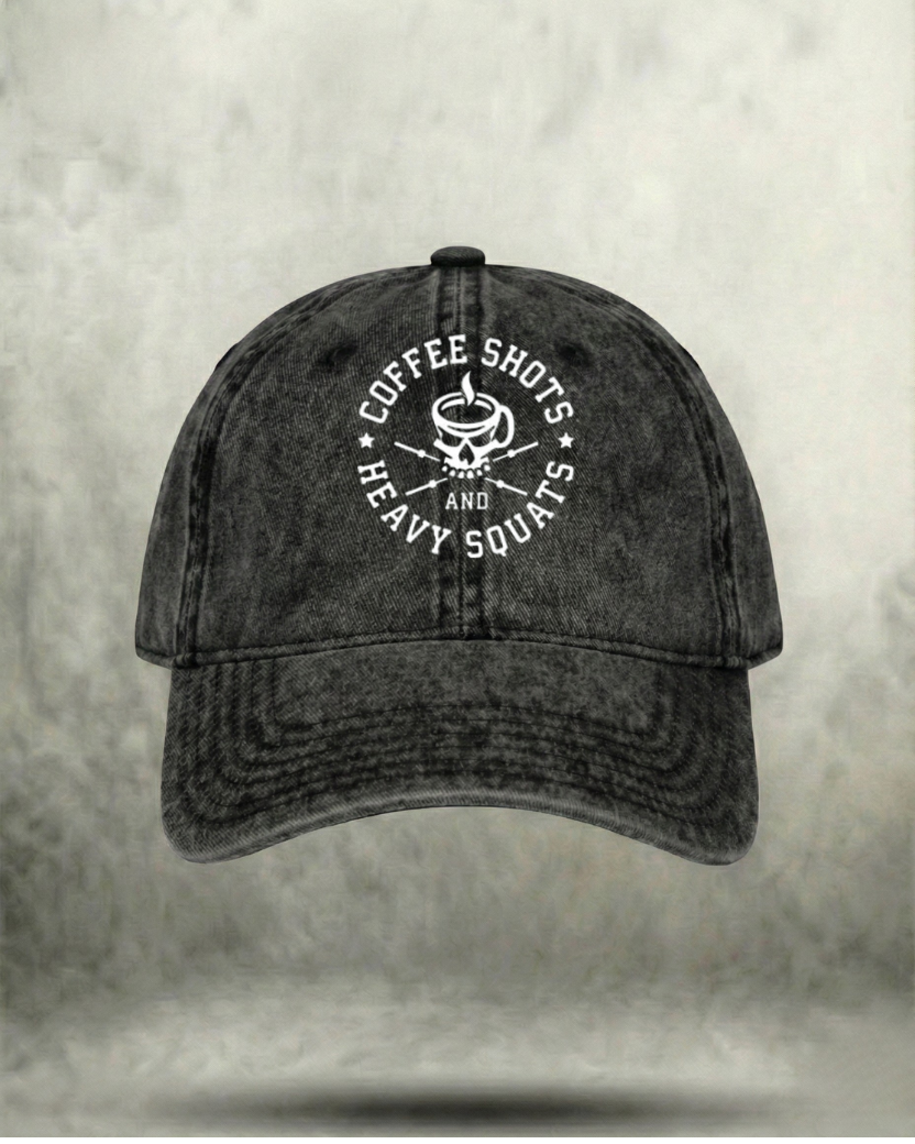 COFFEE SHOTS HEAVY SQUATS WASHED GYM CAP