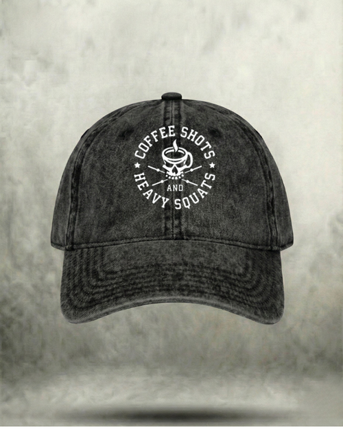 COFFEE SHOTS HEAVY SQUATS WASHED GYM CAP