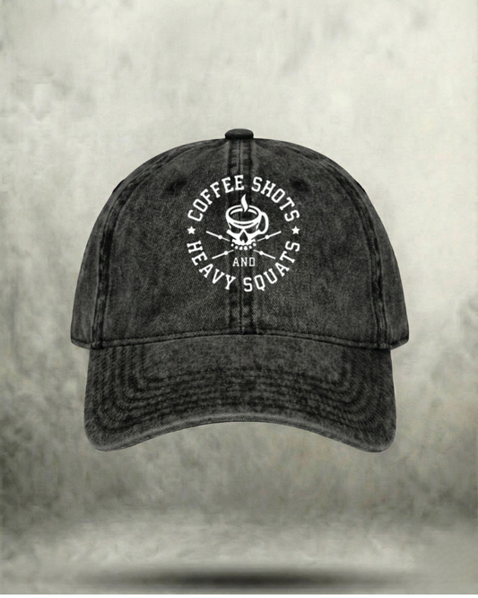 COFFEE SHOTS HEAVY SQUATS WASHED GYM CAP