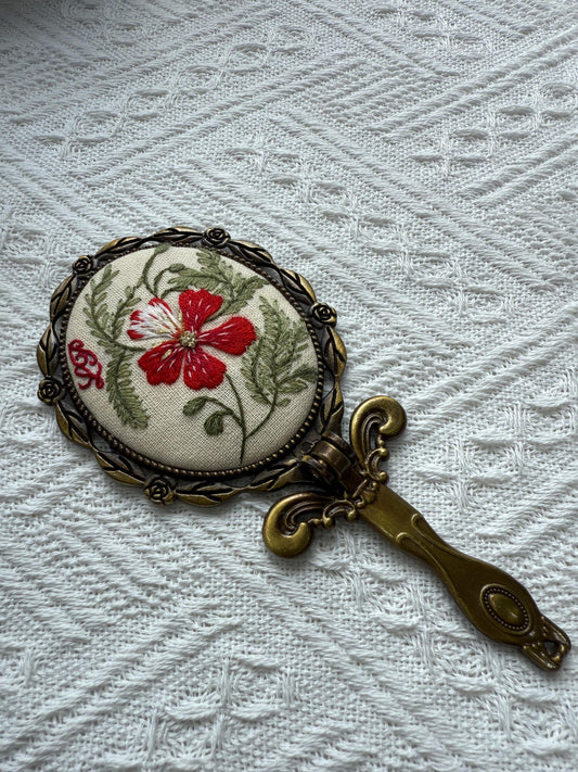 Vintage Oval Embroidered Hand Mirror