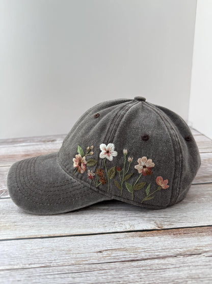 Vintage Style Embroidered Floral Baseball Cap