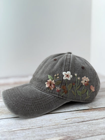 Vintage Style Embroidered Floral Baseball Cap
