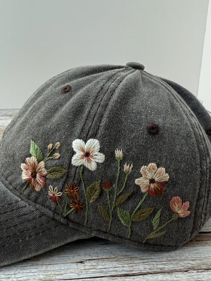 Vintage Style Embroidered Floral Baseball Cap