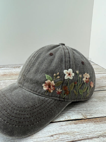 Vintage Style Embroidered Floral Baseball Cap