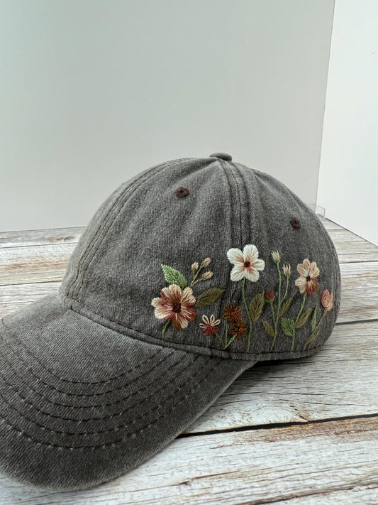 Vintage Style Embroidered Floral Baseball Cap